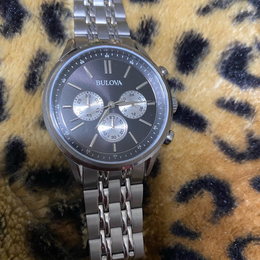 Bulova Men's Silver and Black Watch